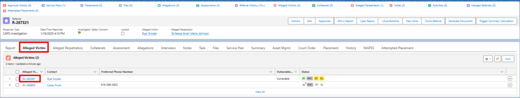 AV tab and AV record highlighted