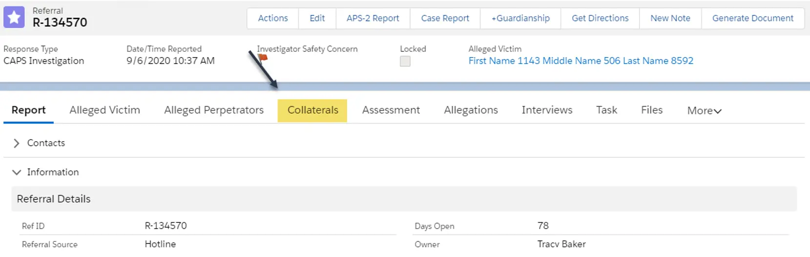 Collaterals tab. The "Collaterals" tab is highlighted.