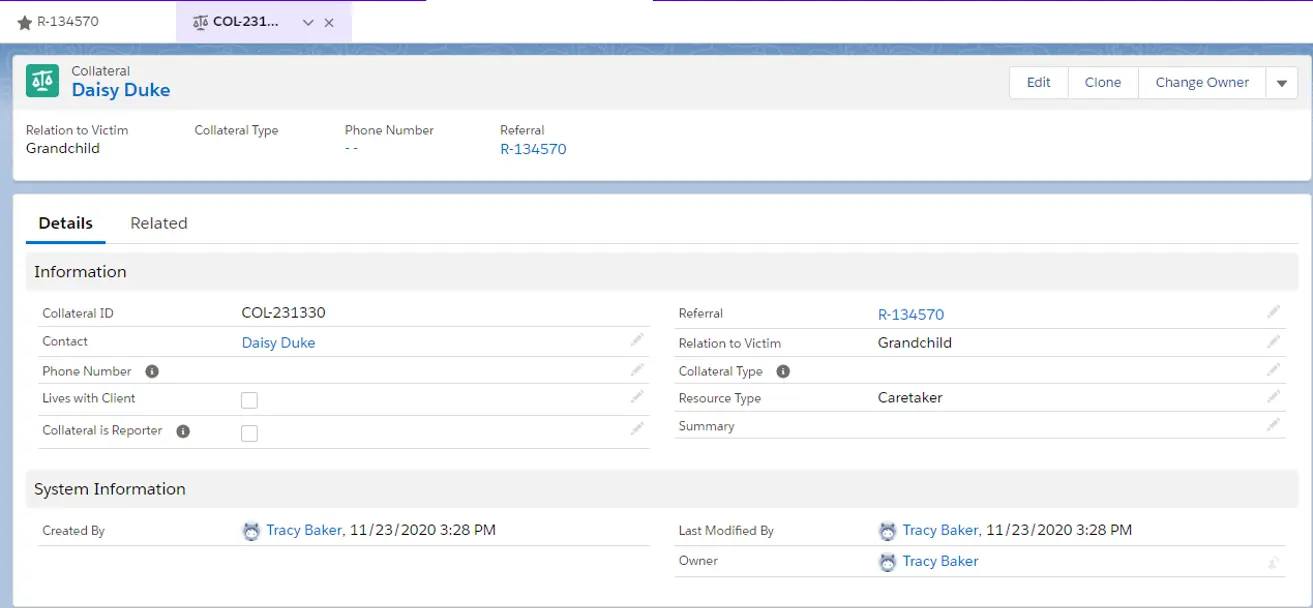 New collateral details view.