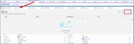 Referral screen with mouse hovering over the Files quick link