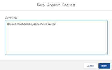 Comment box to add a comment for Recalling Allegation