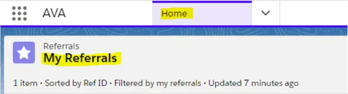 Screenshot of home button showing “My Referrals”