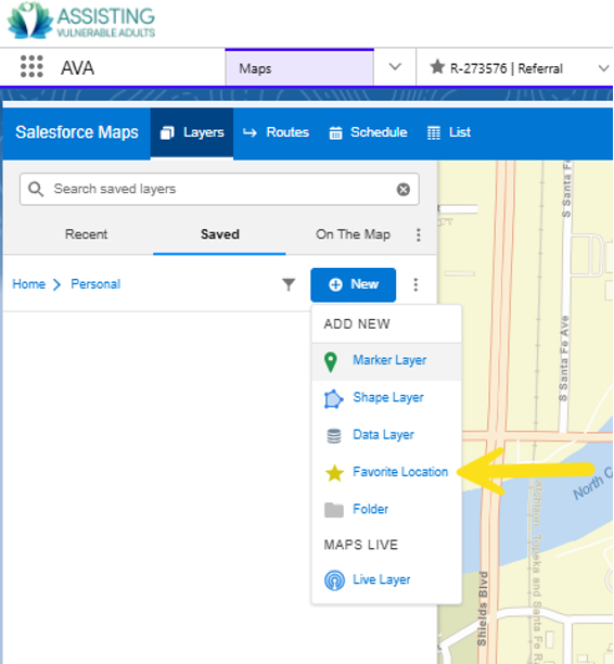 Salesforce Maps “Favorite Location” option