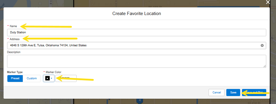 Salesforce Maps “Favorite Location” window