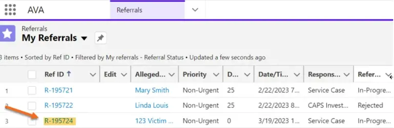 Screenshot of “My Referrals”