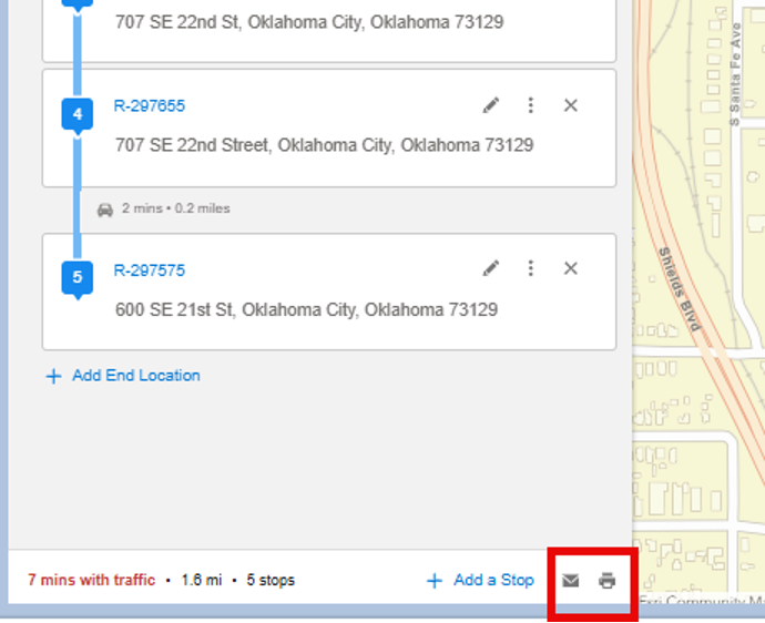 Print or Email the route