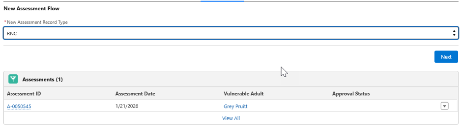 Screenshot of New Assessment Flow