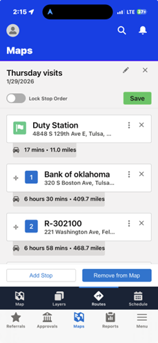 Salesforce mobile app, optimized route with new stop