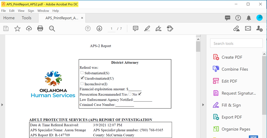 APS-2 form in Adobe Pro